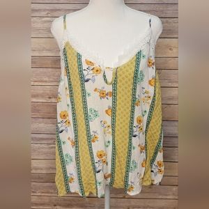The Pulse Boutique Floral Striped Flirty Tank Top in Yellow - Extra Large